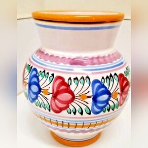 Modra Slovakia Colorful Flowered Hand Painted 4.5" Pottery Vase Numbered
